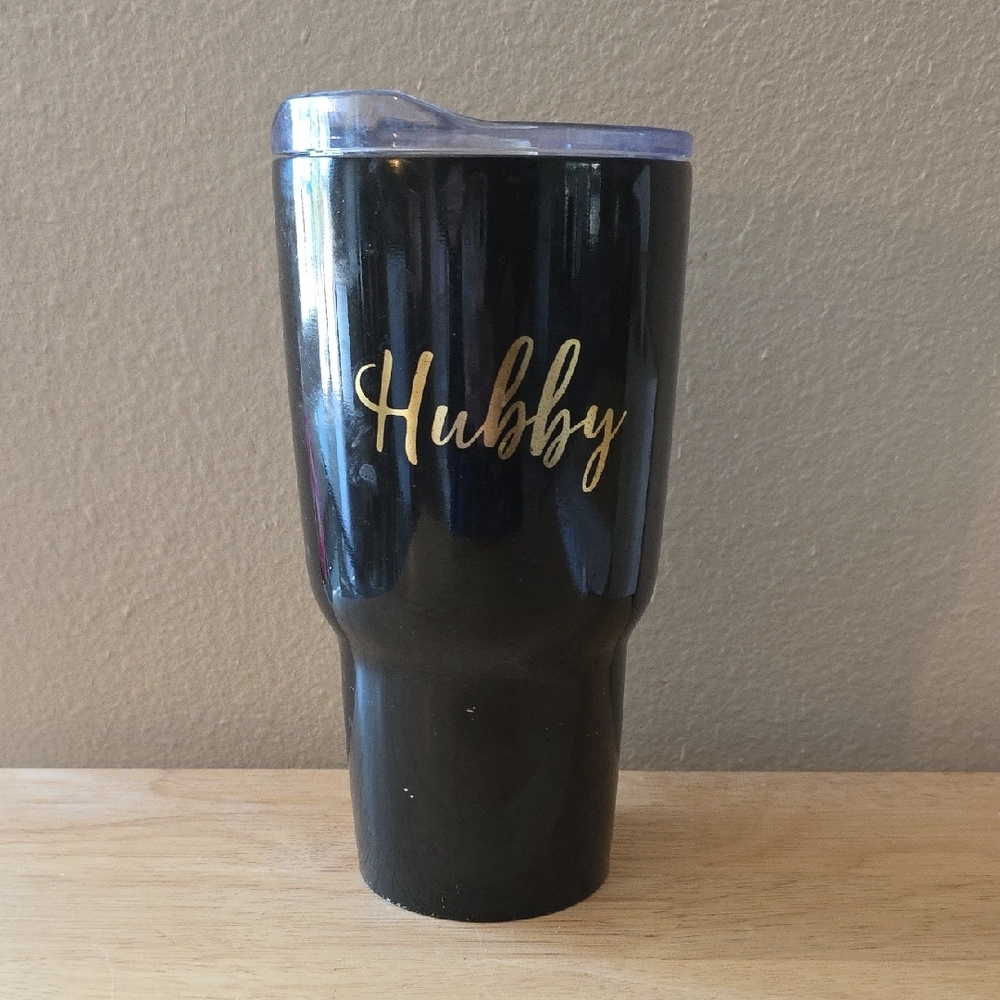 Black Tumbler with Gold 'Hubby' Inscription